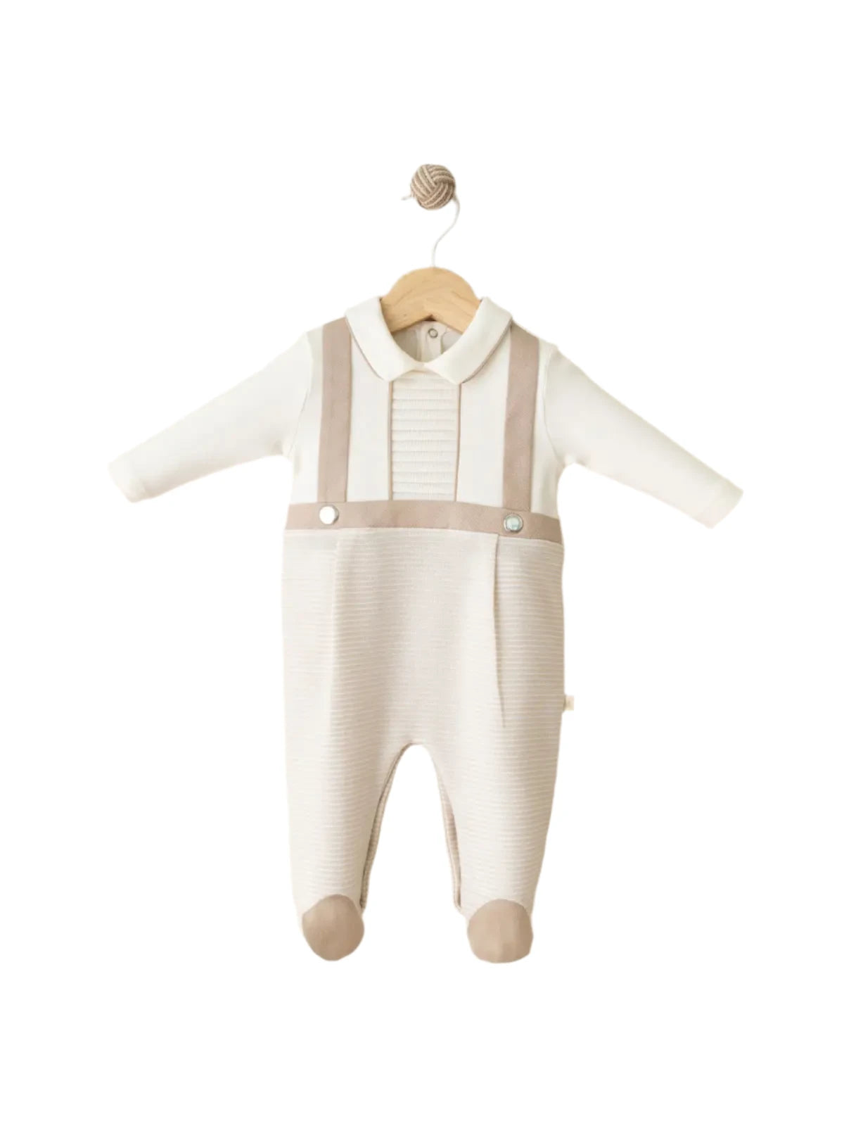 Elegant Boy Salopet Striped Cotton Pleated Footed Bodysuit