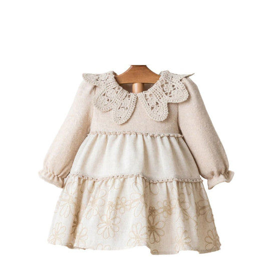 Natural Lace Collar Smock Natural Dress 100% Cotton