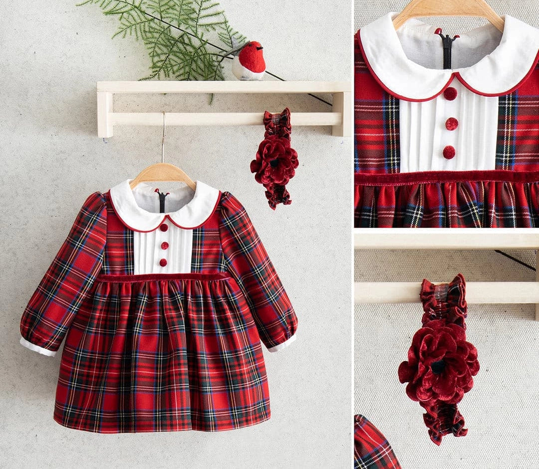 Christmas Plaid Dress with Headband